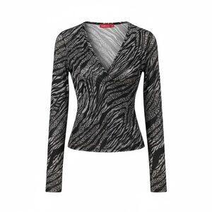 FRIENDS Black & Gray V-Neck Zebra Print Long Sleeve Top